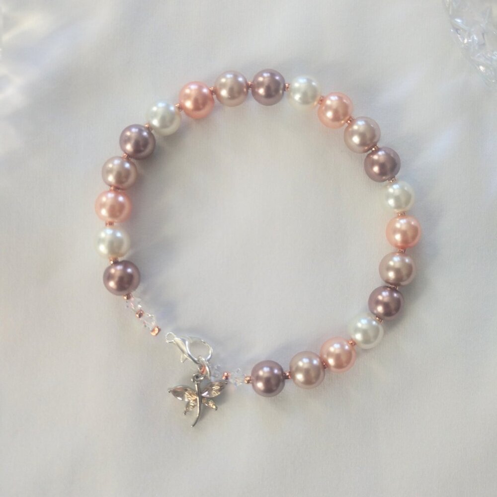 Multicolor Glass Pearl Bead Bracelet With Dragonfly Extension